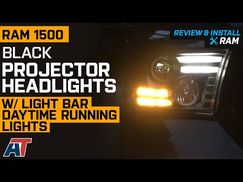 2009-2018 RAM 1500 Black Projector Headlights w/ Light Bar Daytime Running Lights Review & Install