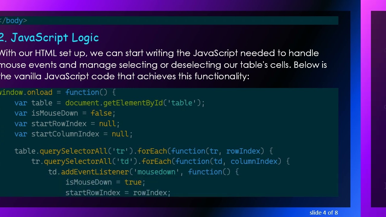 Implementing HTML Table Range Selection/Deselection Using Vanilla JavaScript