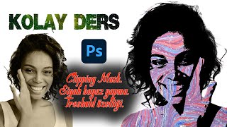 Photoshopta Clipping Mask yapmak. Fotoğrafı siyah beyaz yapmak.Treshold özelliği.