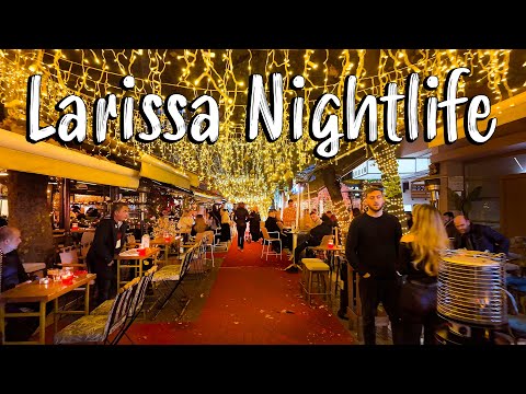 Larissa Greece, nightlife, walking tour 4k, Greece 2024
