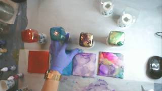 Alcohol Inks Jewel Toned on Glass Ornaments and Tile Coasters