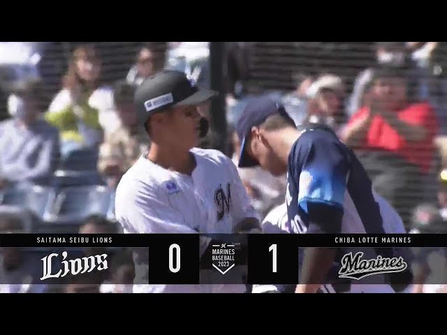 【1回裏】マリーンズ・山口航輝 レフトへタイムリーヒットを放ち幸先良く先制に成功!!  2023年3月19日 千葉ロッテマリーンズ 対 埼玉西武ライオンズ