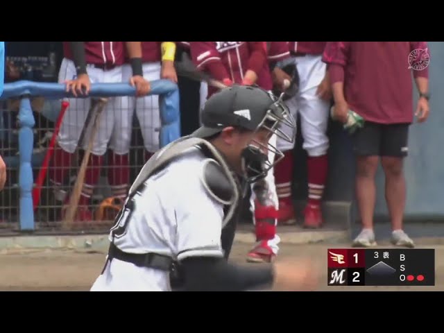 【ファーム】ストライク送球!! マリーンズ・寺地隆成が盗塁阻止で強肩を見せつける!!  2024年6月9日 千葉ロッテマリーンズ 対 東北楽天ゴールデンイーグルス