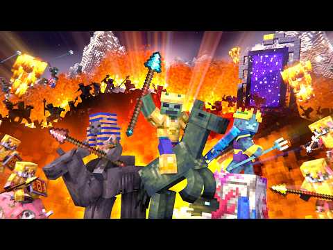 ZOMBIE ARMY VS NETHER ARMY: Piglin vs Nautilus Camel Husk Mounts of Mayhem Minecraft Movie Animation