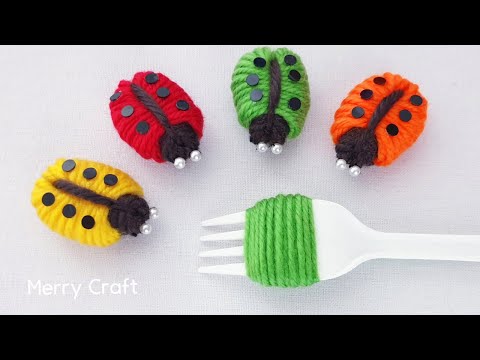 Amazing Ladybug Making Idea with Fork - Easy Woolen Crafts -Hand Embroidery Trick - Sewing Hack -DIY