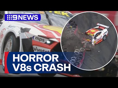 Four photographers taken to hospital after dramatic V8 supercars crash | 9 News Australia