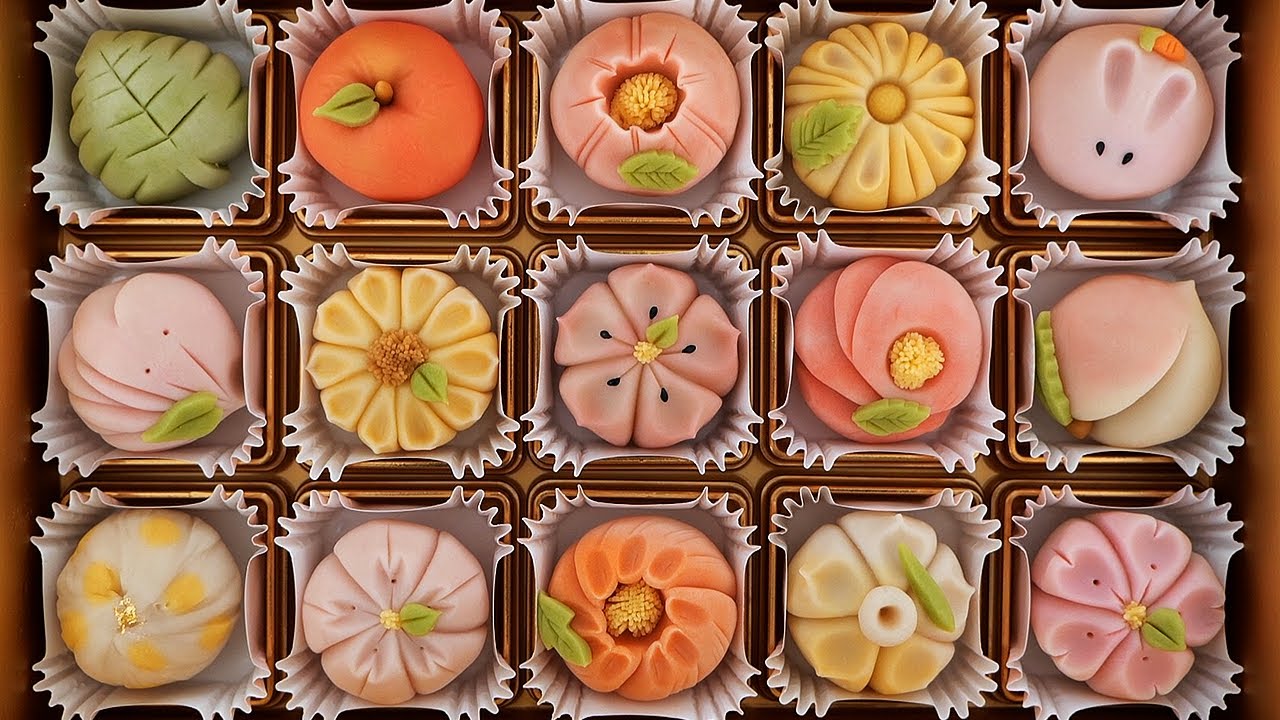 traditional japanese sweet flower cake / 수제 화과자 만들기 / korean street food