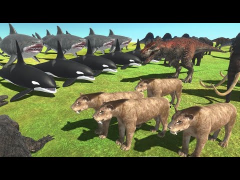 Final Four Dinosaurs T-Rex Titanoboa VS Megalodon Shark 79000 Champs Animal Revolt Battle Simulator