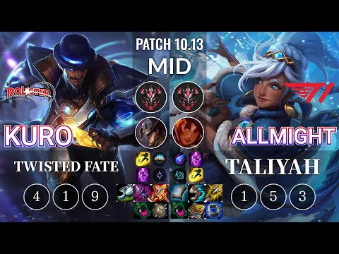 KT Kuro Twisted Fate vs T1 Allmight Taliyah Mid - KR Patch 10.13