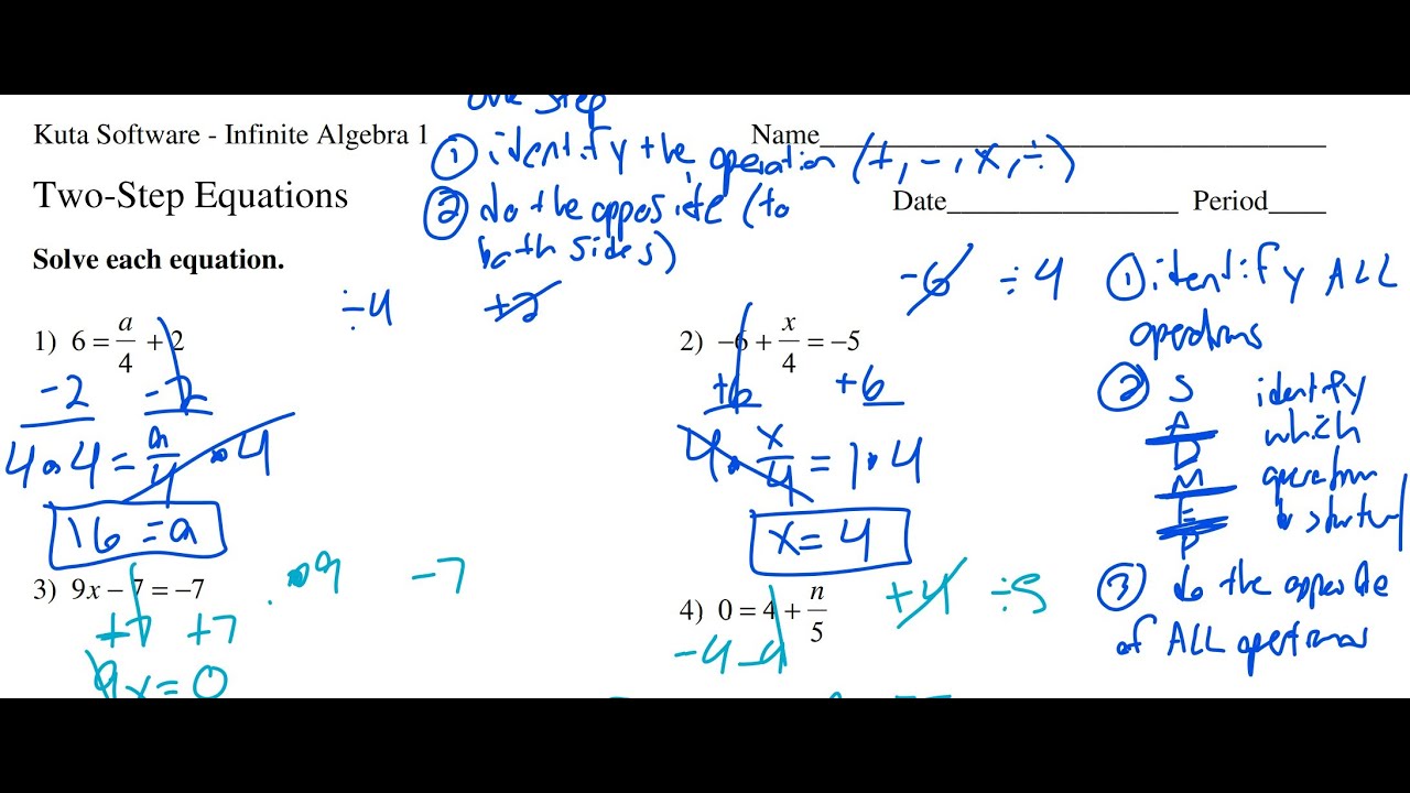 Two Step Equations- Algebra 1 Kuta Worksheet Series