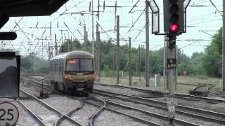 preview picture of video 'FCC Class 365 departs Hitchin, crossing the junction to the Cambridge line'