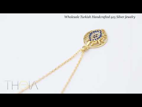 Greek Motif Evil Eye Design Almond Shape Charm Necklace Turkish Handmade Wholesale Jewelry