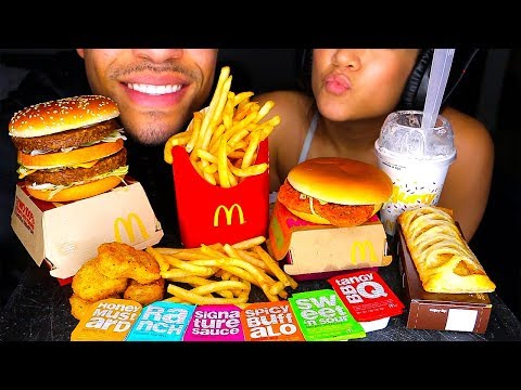 ASMR EATING MCDONALDS JERRY WIFE CHICKEN NUGGETS SANDWICH ICE CREAM OREO MCFLURRY FRIES MUKBANG