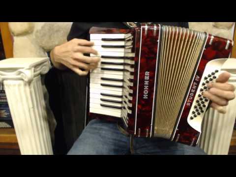 2245 - Burgundy Hohner Student IV Piano Accordion MM 25 32 $599