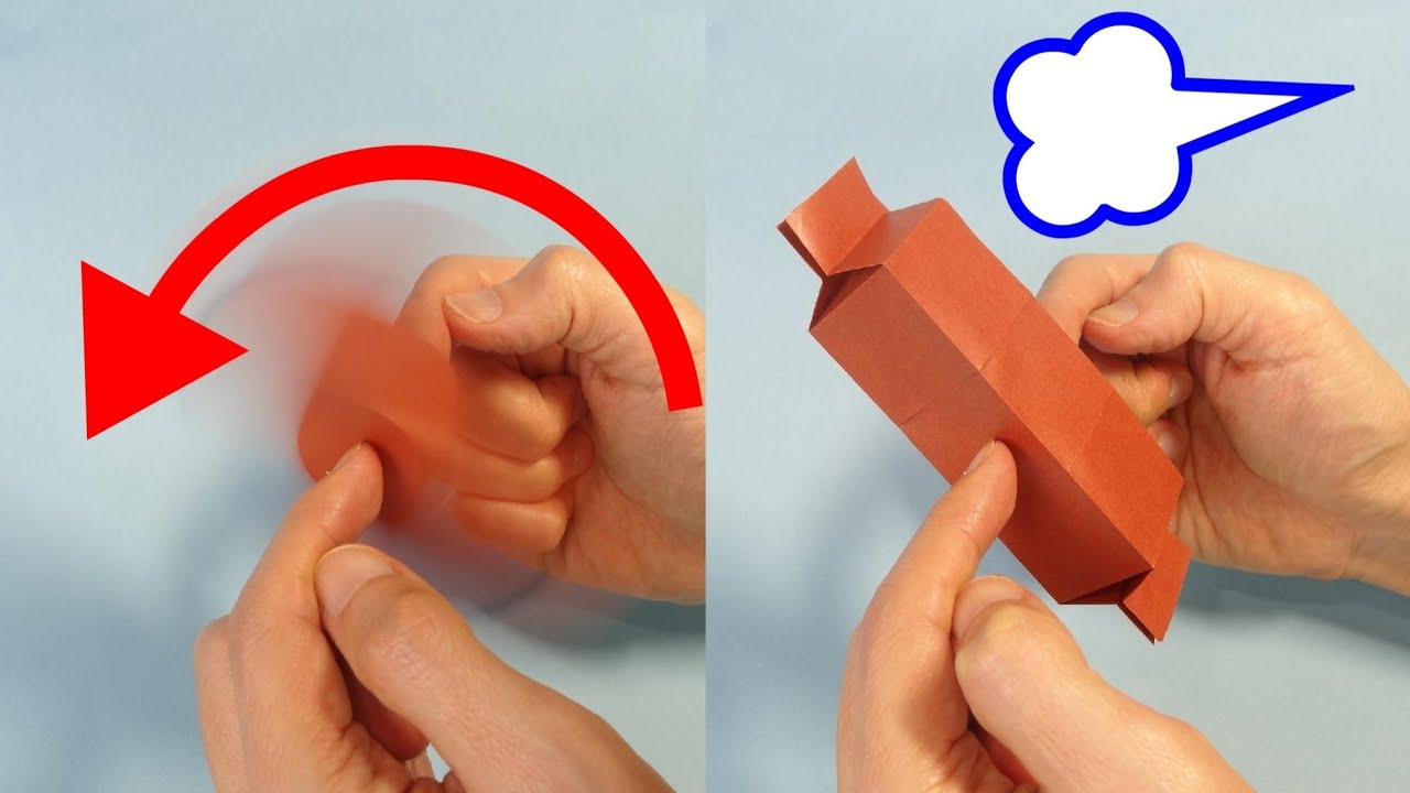 折り紙おもちゃ「ソーセージ吹きゴマ」Action Origami "Spinning Sausage"