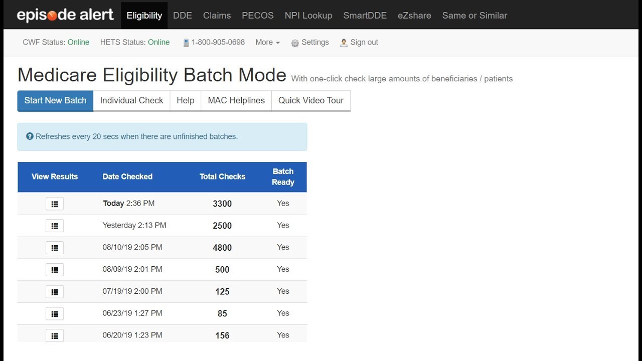 BatchMode Medicare Eligibility | Episode Alert