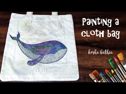 Painting a whale on a cloth bag | Learn to paint with acrylics | Paint along | Paint magical whales