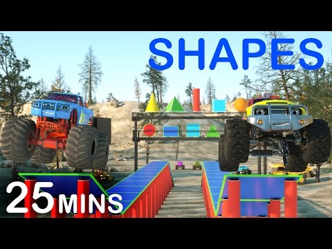 Learn 2D and 3D Shapes And Race Monster Trucks - TOYS (FULL CARTOON) | Videos For Children