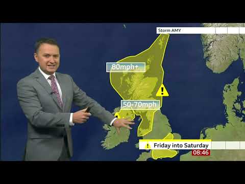 BBC Weather : Yellow weather warning : Storm Amy is expected to hit the UK on Friday and Saturday.