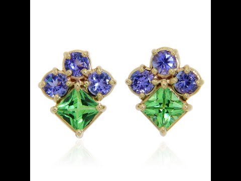 Cercei Stud Aur 14k Tsavorite Tanzanite Naturale - Contemporani si Memorabili