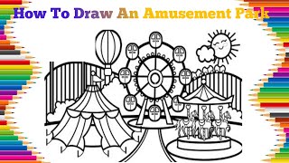 Easy Park Drawing | 🎡 **How to Draw An Amusement Park - Fun Step-by-Step Tutorial!** 🎢