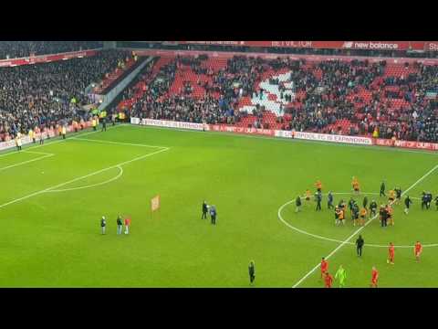 Wolves fans celebrations after beating Liverpool.