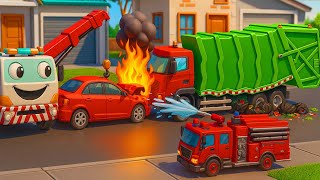 Extinguishing the Fire in Garbage Truck! 🚒🔥 Cleaning the City Streets! | Construction Vehicles Story