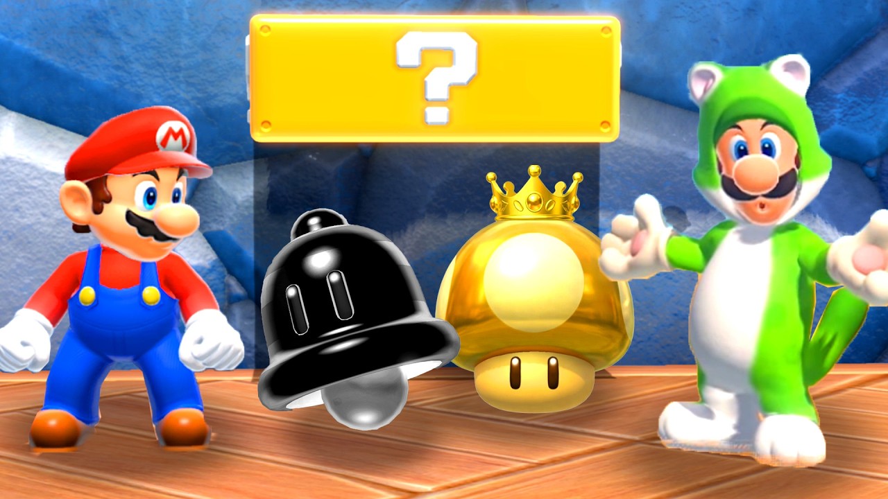 What happens if Mario Collects Gold Mushroom and Dark Bell in Super Mario 3D World?