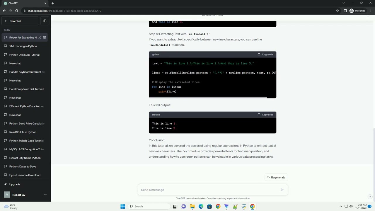 How to extract text at newline using regex pattern with python