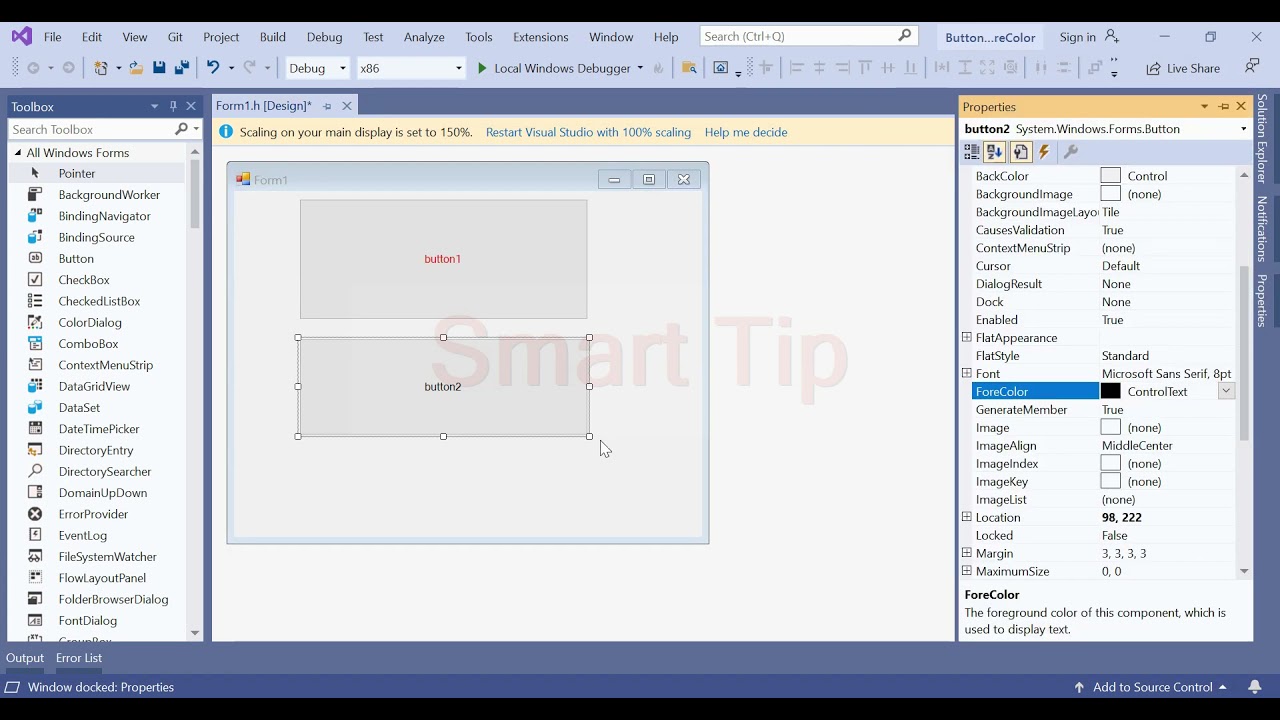 (button forecolor) c++/cli windows forms visual studio code