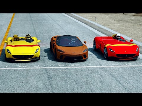 McLaren GT 2020 vs Ferrari Monza SP1 vs Ferrari Monza SP2 at Monza
