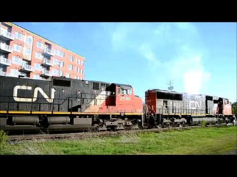 SMOKEY CN LOCOMOTIVE - LONG FREIGHT TRAIN