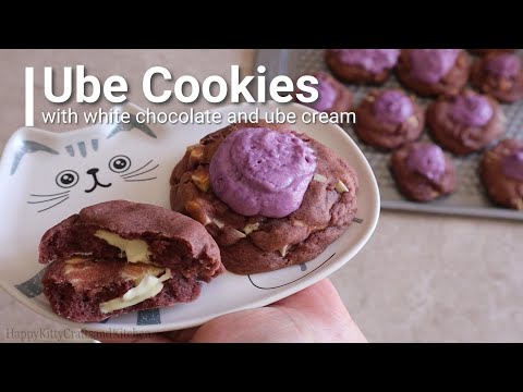 White Chocolate Ube Cookies & Ube Cream-كوكيز الأوبي والكاكاو الأبيض مع كريمة أوبي/HappyKittyKitchen