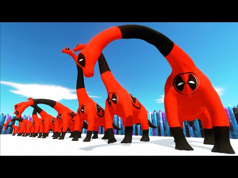 DEATH RUN vs DIFFERENT SIZE DEADPOOL BRACHIOSAURUS - Animal Revolt Battle Simulator