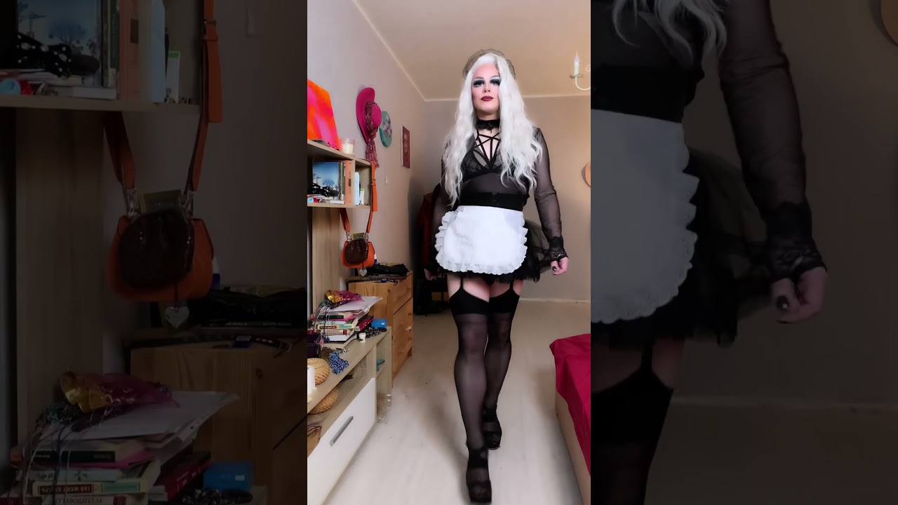 Crossdresser Sissy Maid walk #sissy #sissyboy #highheel #stockings #crossdress #crossdresser