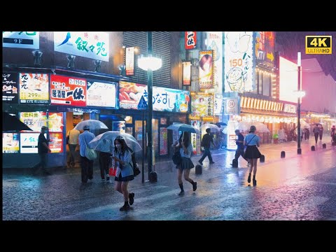 【4K HDR】8 Hours Heavy Rain ASMR | Walk in Shinjuku（新宿）Tokyo Japan |  Rain sounds for sleeping