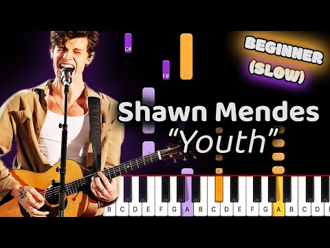 Learn To Play Youth Shawn Mendes on Piano! (Beginner) SLOW 50% Speed