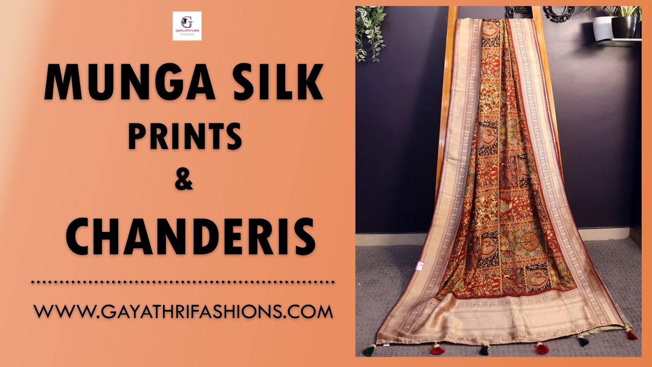 <p style="color: red">Video : </p>Munga silk kalamkari and digital prints| Chanderis| Kathan silk sarees 2022-08-18