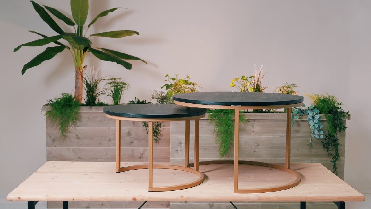 MaximaVida ronde salontafel set Kiev 58 en 45 cm - rustiek eikenhout fineer