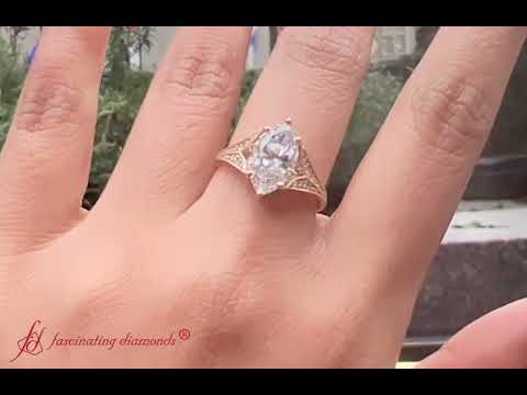 Marquise Cut Lab Created Diamond Split Shank Antique Engagement Ring In Yellow Gold