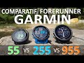 COMPARATIF montres GPS Garmin Forerunner 55, 255 et 955 : les différences, laquelle choisir ?
