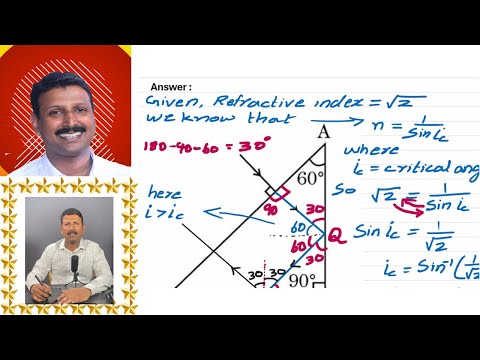 A right-angled prism ABC (refractive index 22​ ) is kept on a plane mirror as shown in the figure.