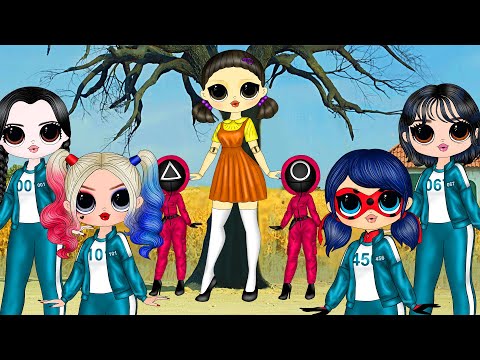 Ladybug in Squid Game with Harley Quinn, Wednesday Addams & Sae-byeok - DIY Paper Dolls & Crafts