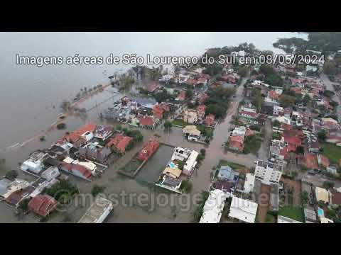 Imagens aéreas de São Lourenço do Sul, Río Grande do Sul sobre as enchentes