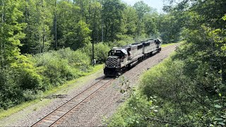 Reading and Northern fast freight twins 5020 and 5019 pass the Hays Creek branch. Tannery PA.