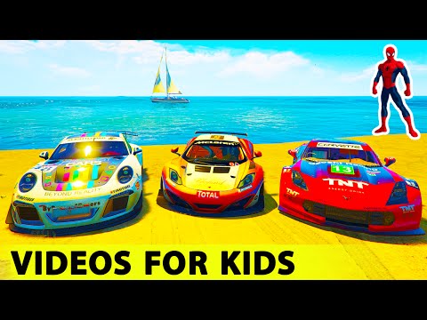COLORS SPIDERMAN Cartoon for Kids Muscle Cars with Children Nursery Rhymes Songs Movie Video