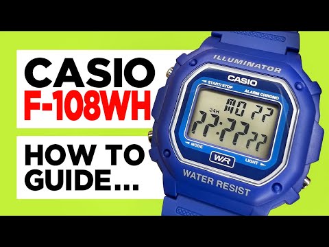 CASIO F-108WH - How to Set the Time, Date, Alarm & Stopwatch