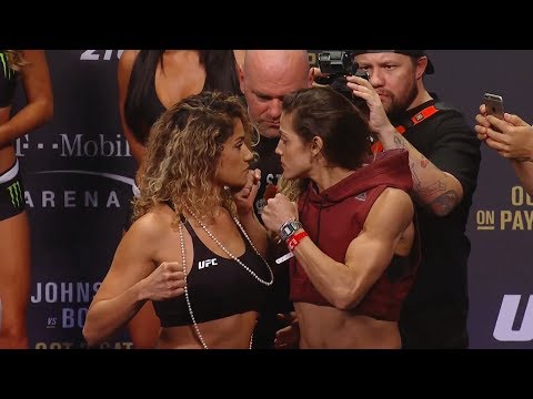 Pearl Gonzalez vs. Poliana Botelho - Weigh-in Face-Off - (UFC 216: Ferguson vs. Lee) - /r/WMMA