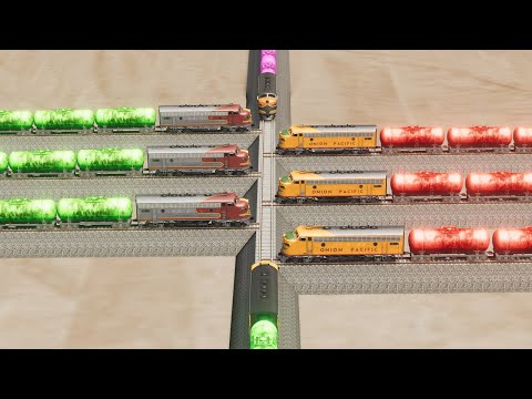 Impossible Multiple Unfinished Rail Tracks Overlapping Vs Trains Crossing - BeamNG.Drive