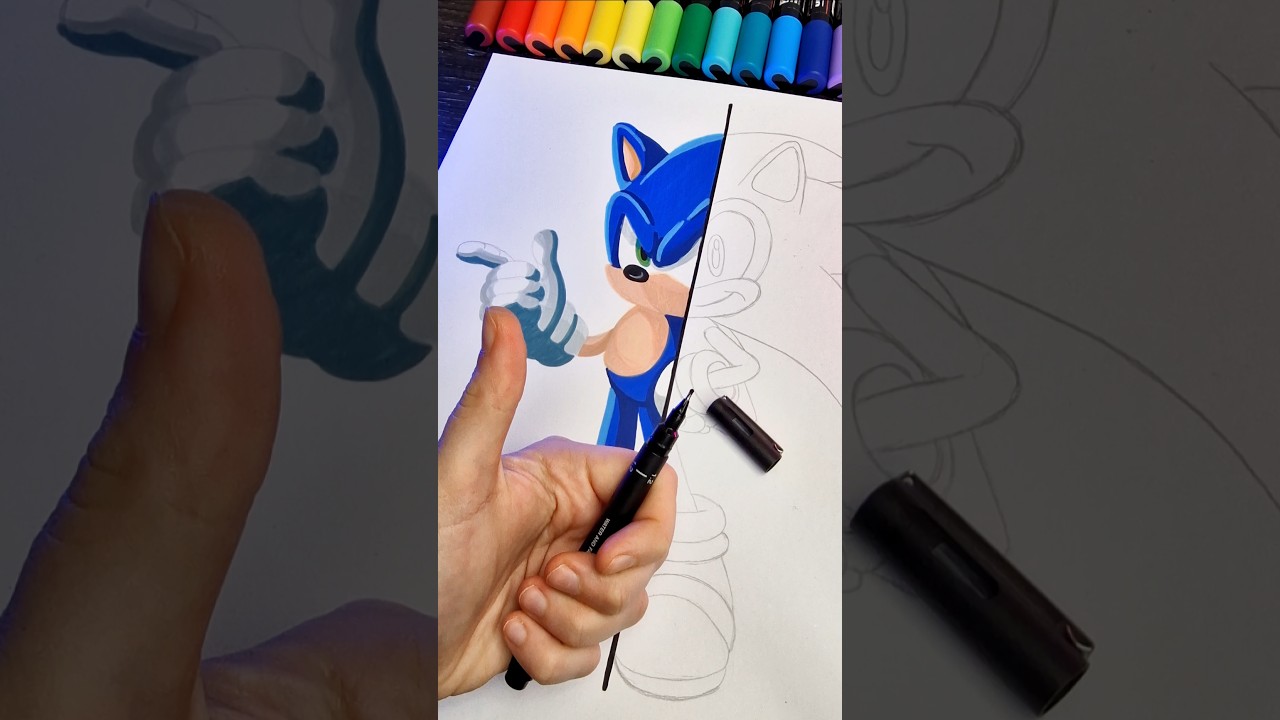 Drawing ⚡️Sonic⚡️ The Hedgehog /100$ vs 0$ /Part 1💙 #sonicthehedeghog #shorts #sonic